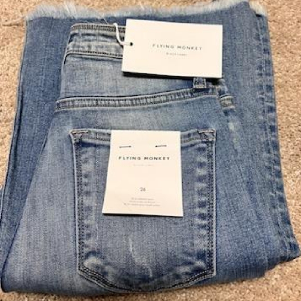 NWT!! Flying Monkey Y3230 Light Wash Super High Waisted Raw Hem Flare Denim Jean - Picture 3 of 13